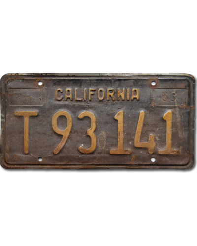 Amerikai rendszám California 1963 Black T 93141