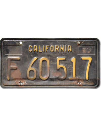 Amerikai rendszám California 1963 Black F 60517