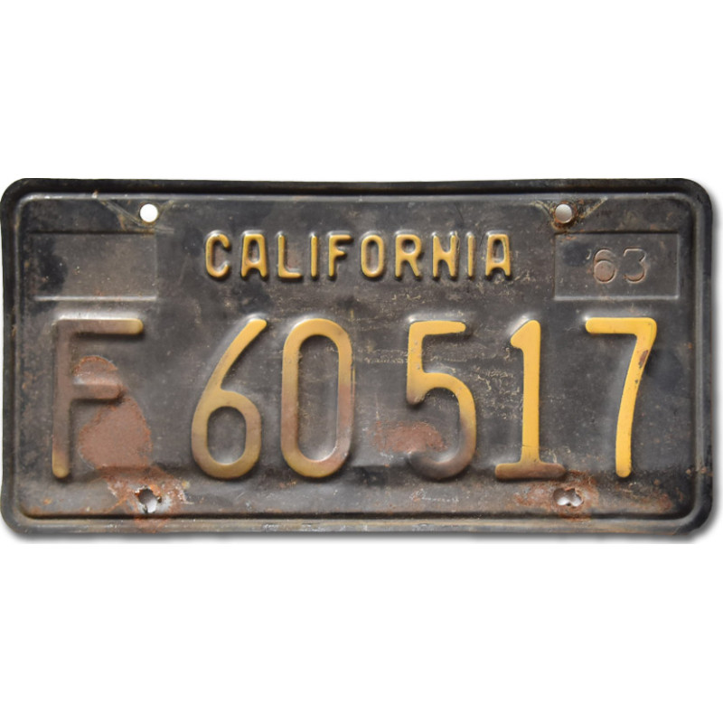 Amerikai rendszám California 1963 Black F 60517