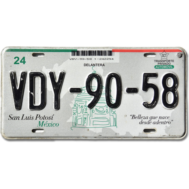 Mexikói rendszám San Luis Potosí VDY-90-58