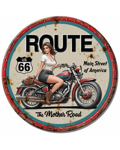 Fém tábla The Mother Road Lady Biker 30 cm