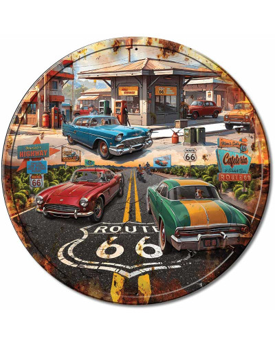 Fém tábla Route 66 Gas round 30 cm