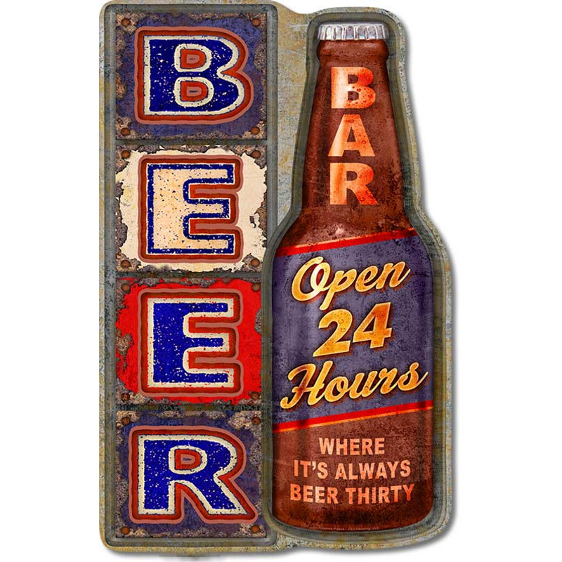 Fém tábla Beer Open 24 Hours 29 cm x 19 cm