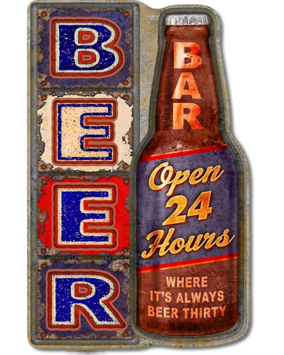 Fém tábla Beer Open 24 Hours 29 cm x 19 cm