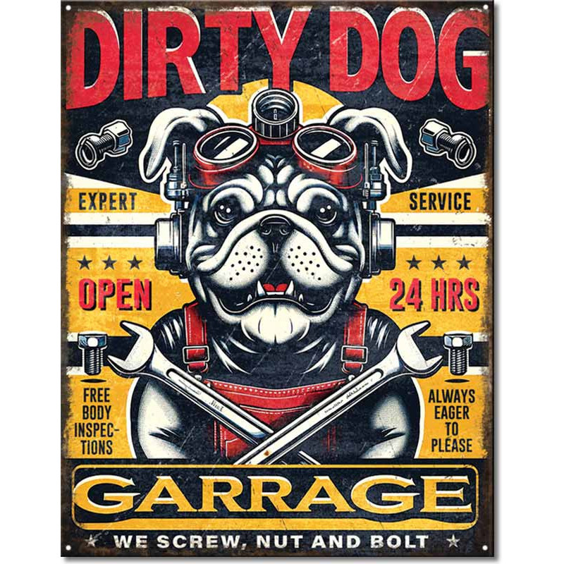 Plechová cedule Dirty Dog Garage 40 cm x 32 cm