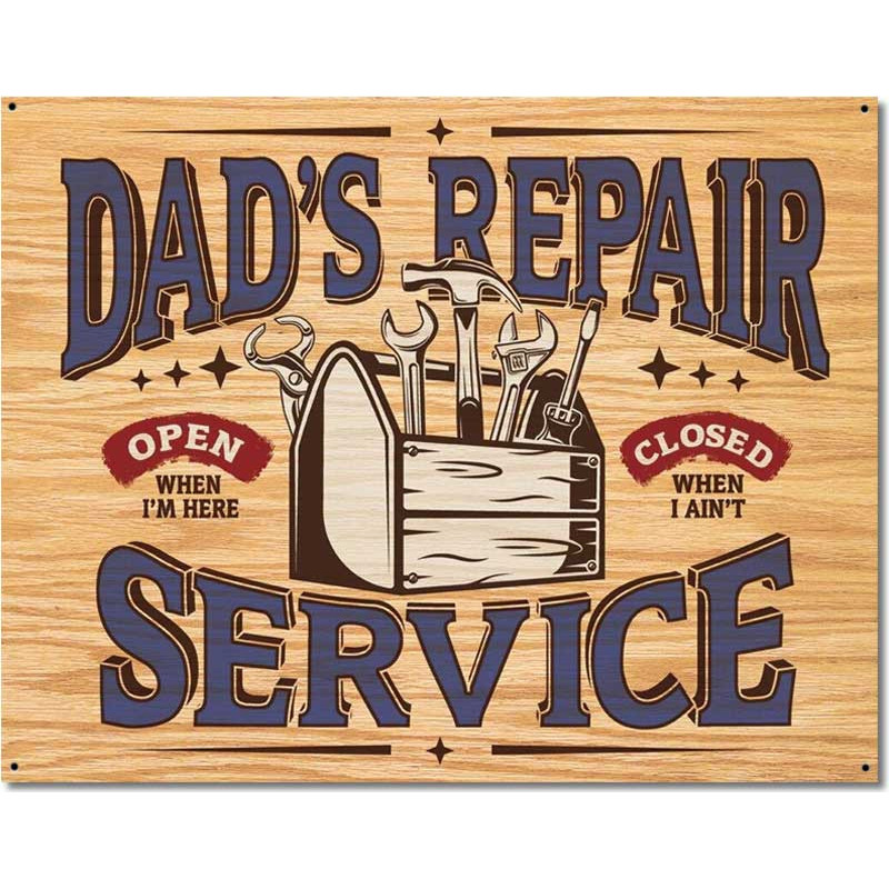 Plechová cedule Dad´s Repair Service 40 cm x 32 cm