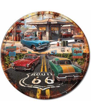 Fém tábla Route 66 Gas round 30 cm