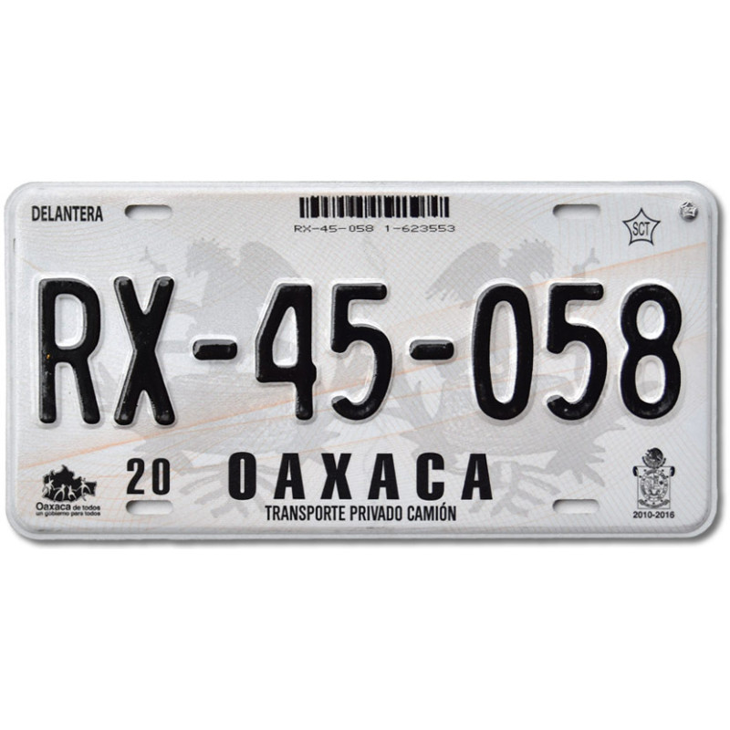 Mexikói rendszám Oaxaca RX-45-058