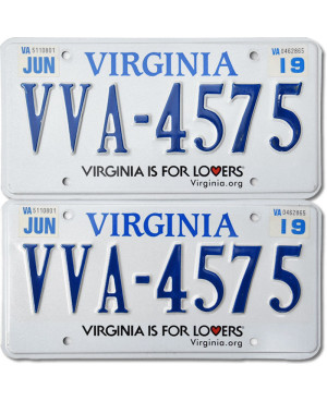 Amerikai rendszám Virginia For Lovers VVA-4575 pár