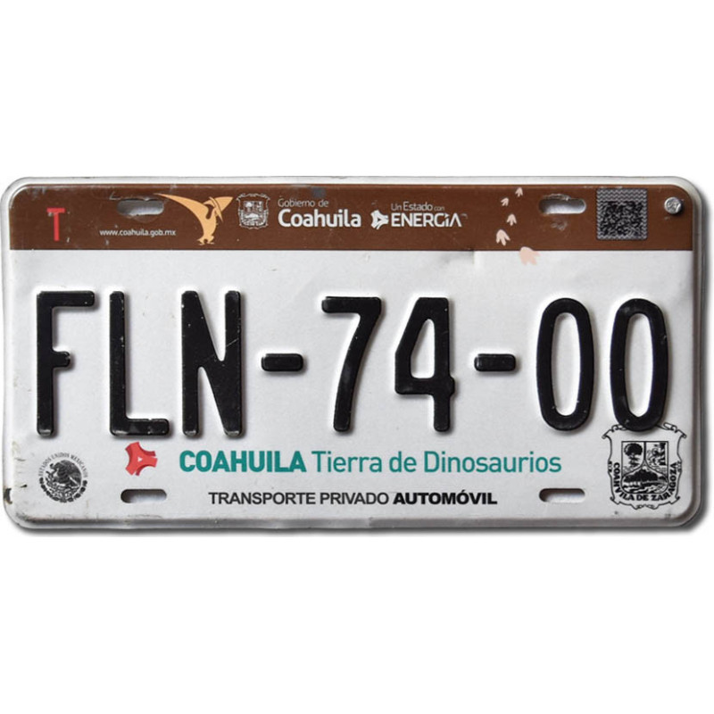 Mexikói rendszám Coahuila Dinosaurios FLN-74-00