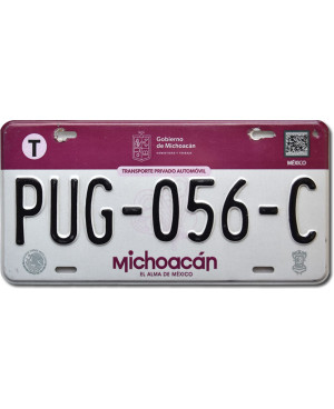 Mexikói rendszám Michoacán PUG-056-C