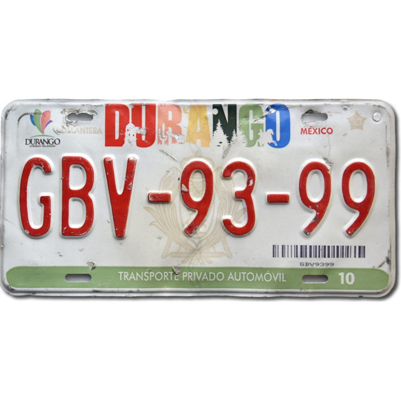 Mexikói rendszám Durango GBV-93-99