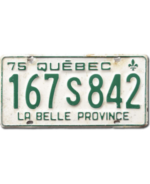 Kanadai rendszám Quebec 1975 White 167 S 842