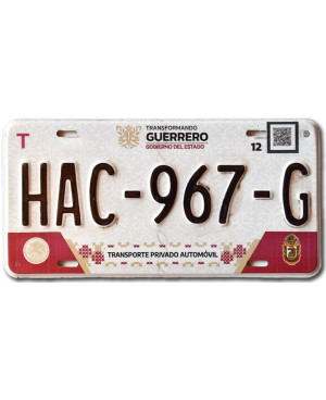 Mexikói rendszám Guerrero HAC-967-G
