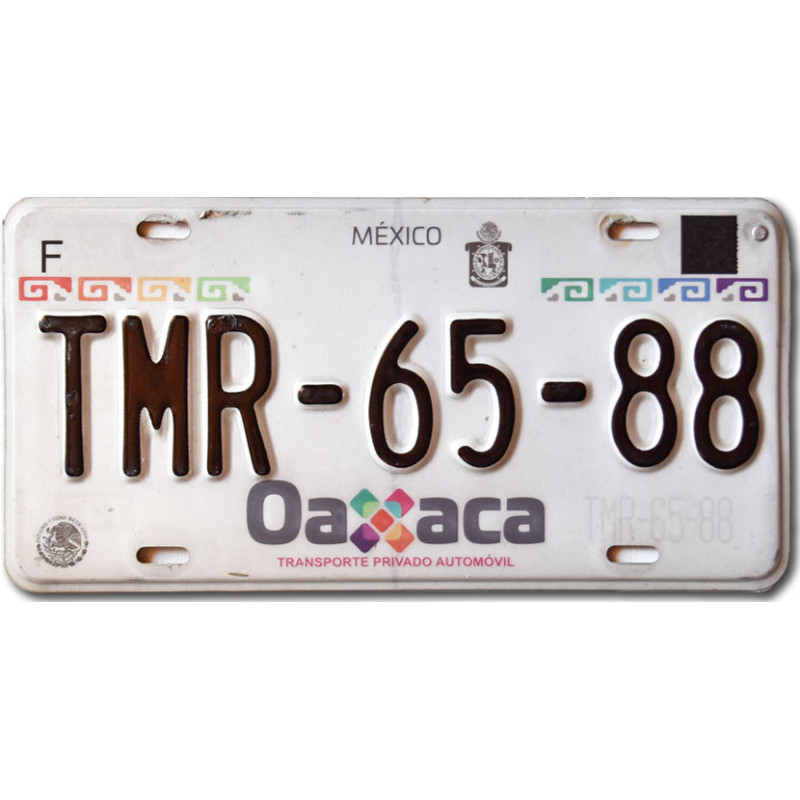 Mexikói rendszám Oaxaca TMR-65-88