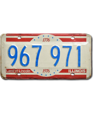Amerikai rendszám Illinois 1976 Land of Lincoln 967 971