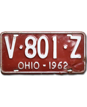 Amerikai rendszám Ohio 1962 Red V-801-Z