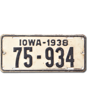 Amerikai rendszám Iowa 1938 White 75-934
