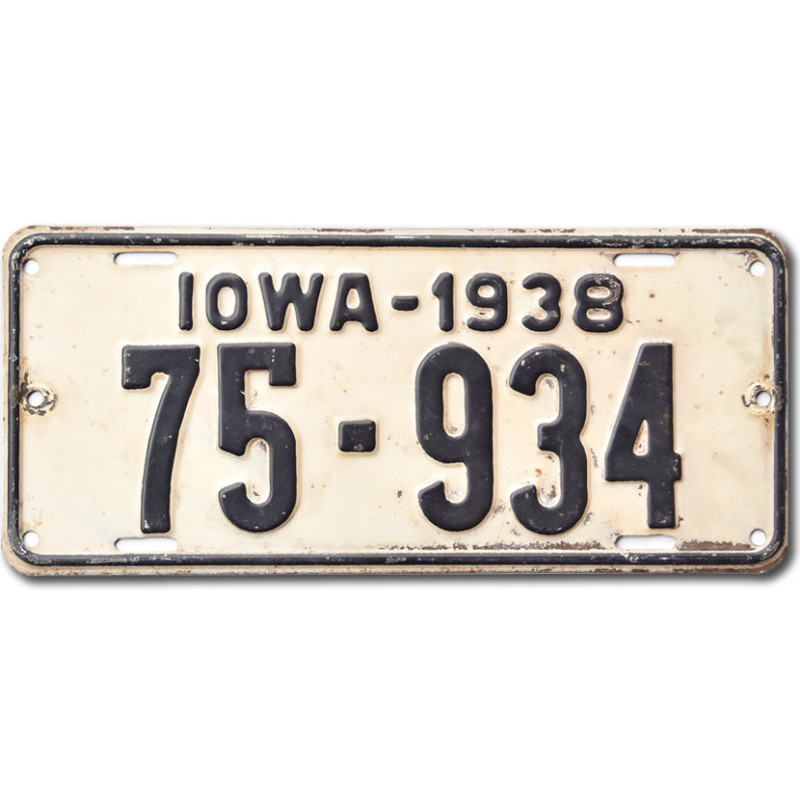 Amerikai rendszám Iowa 1938 White 75-934