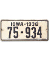 Amerikai rendszám Iowa 1938 White 75-934
