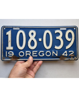 Amerikai rendszám Oregon 1942 Blue 108-039