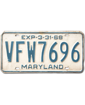 Amerikai rendszám Maryland 1968 Veteran Foreign War 7696