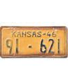 Amerikai rendszám Kansas 1946 Yellow 91-621