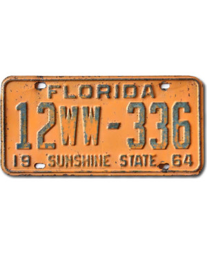Amerikai rendszám Florida 1964 Orange 12WW-336