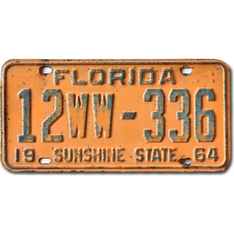 Amerikai rendszám Florida 1964 Orange 12WW-336