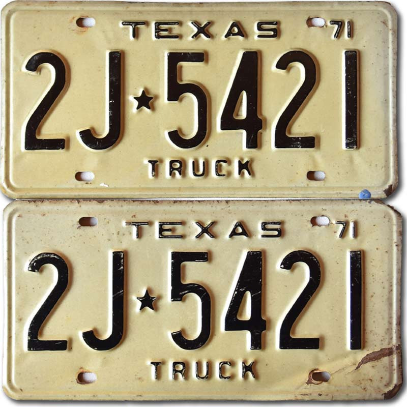Amerikai rendszám Texas 1971 Truck 2J-5421 pár