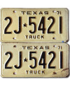 Amerikai rendszám Texas 1971 Truck 2J-5421 pár