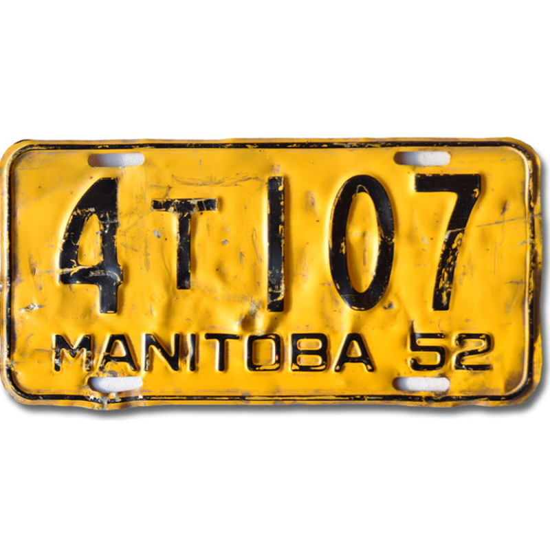 Kanadai rendszám Manitoba 1952 Yellow 4T107