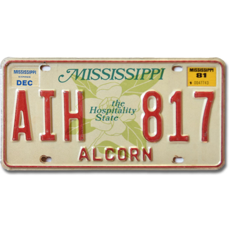 Amerikai rendszám Mississippi Alcorn Hospitality AIH 817