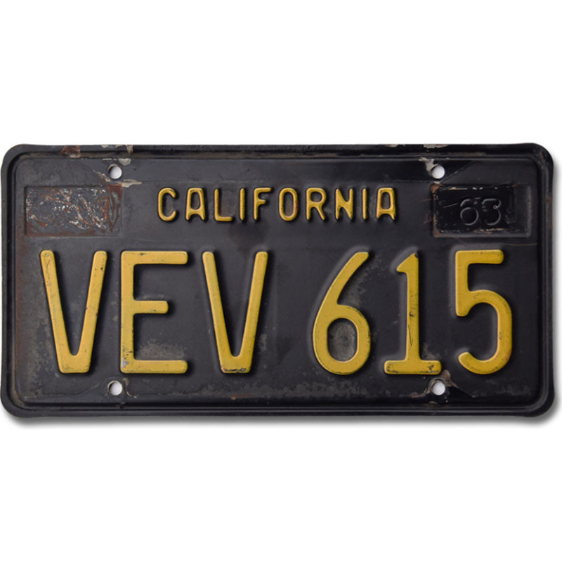 Amerikai rendszám California 1963 Black VEV 615