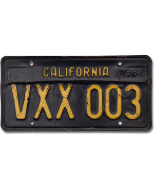 Amerikai rendszám California 1963 Black VXX 003