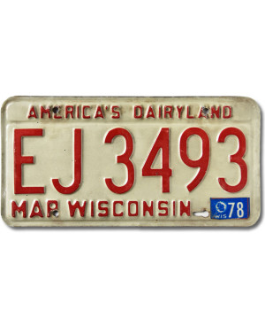Amerikai rendszám Wisconsin 1978 Dairyland EJ 3493