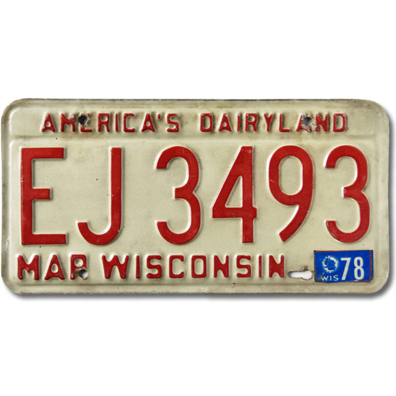 Amerikai rendszám Wisconsin 1978 Dairyland EJ 3493