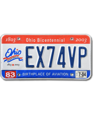 Amerikai rendszám Ohio Bicentennial EX74VP