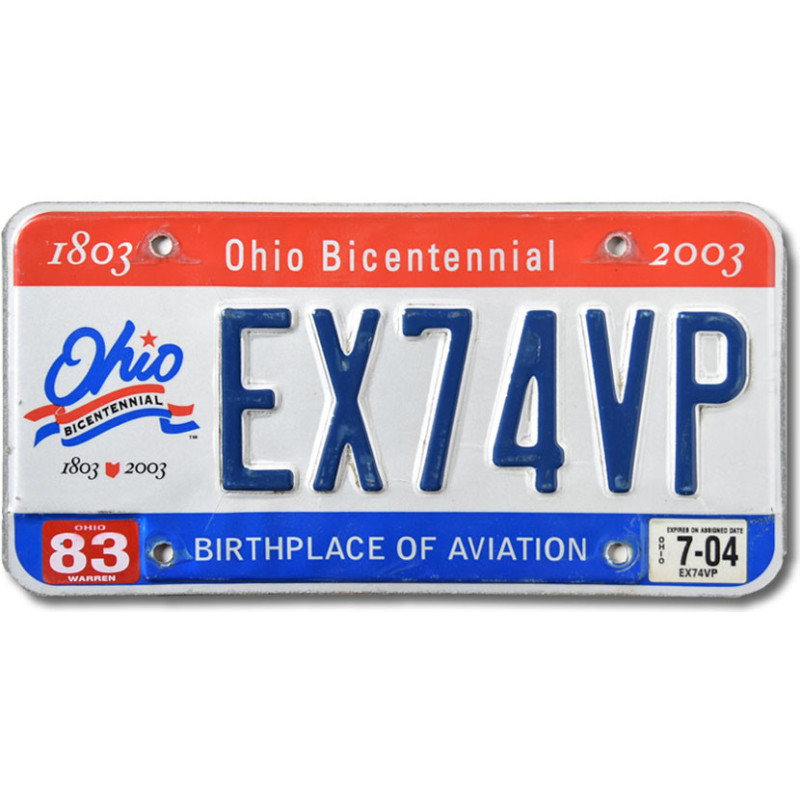 Amerikai rendszám Ohio Bicentennial EX74VP