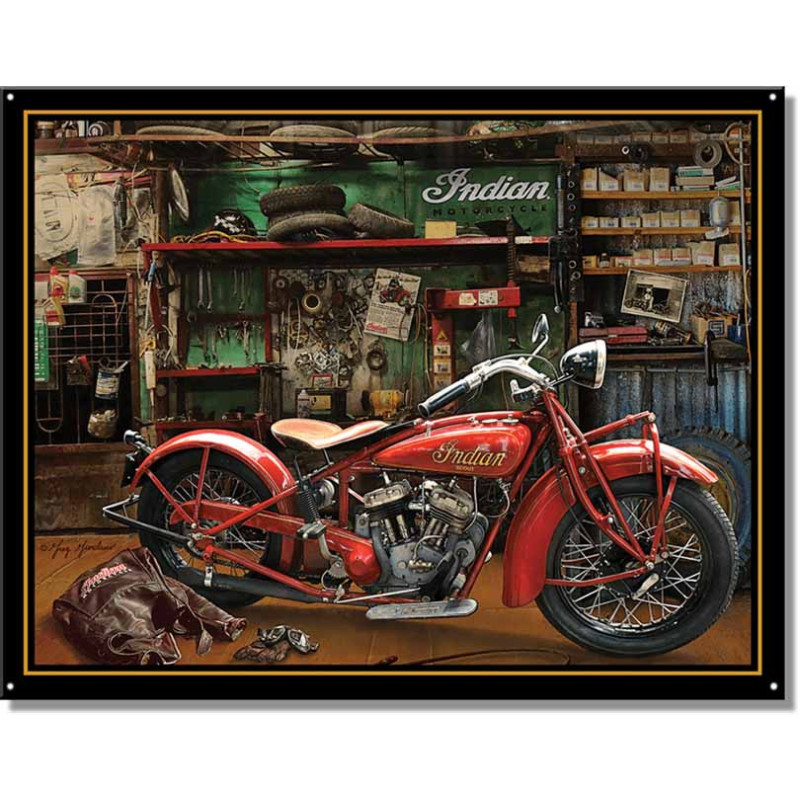Fém tábla Indian Scout in Garage 40 cm x 32 cm