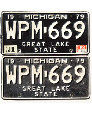 Amerikai rendszám Michigan 1979 Black WPM-669 pár