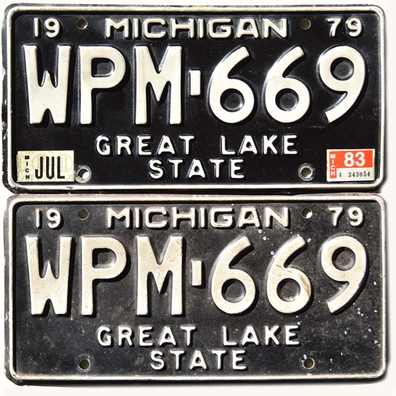 Amerikai rendszám Michigan 1979 Black WPM-669 pár