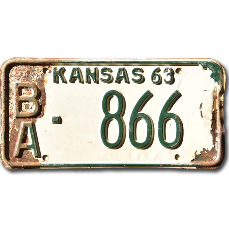 Amerikai rendszám Kansas 1963 White BA-866