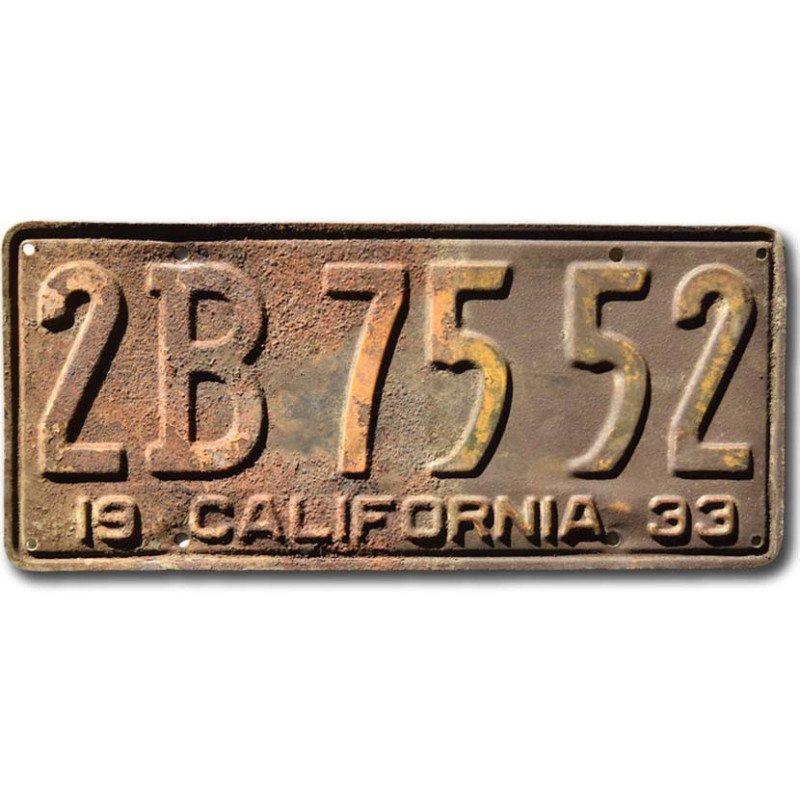 Amerikai rendszám California 1933 Rusty 2B 7552