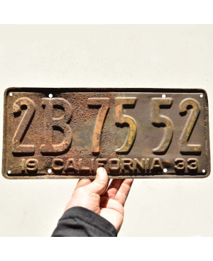 Amerikai rendszám California 1933 Rusty 2B 7552