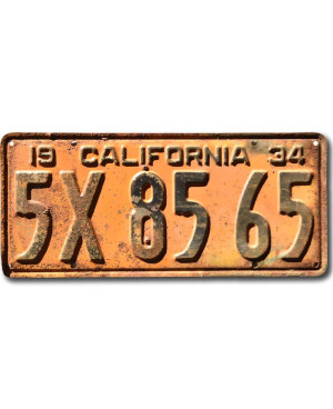 Amerikai rendszám California 1934 Yellow 5X 8565