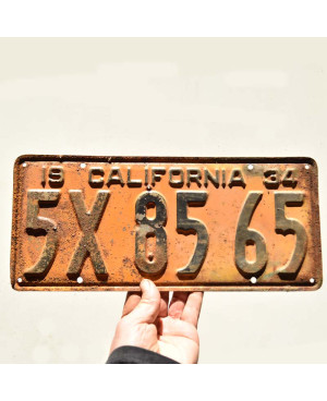 Amerikai rendszám California 1934 Yellow 5X 8565