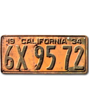 Amerikai rendszám California 1934 Yellow 6X 9572