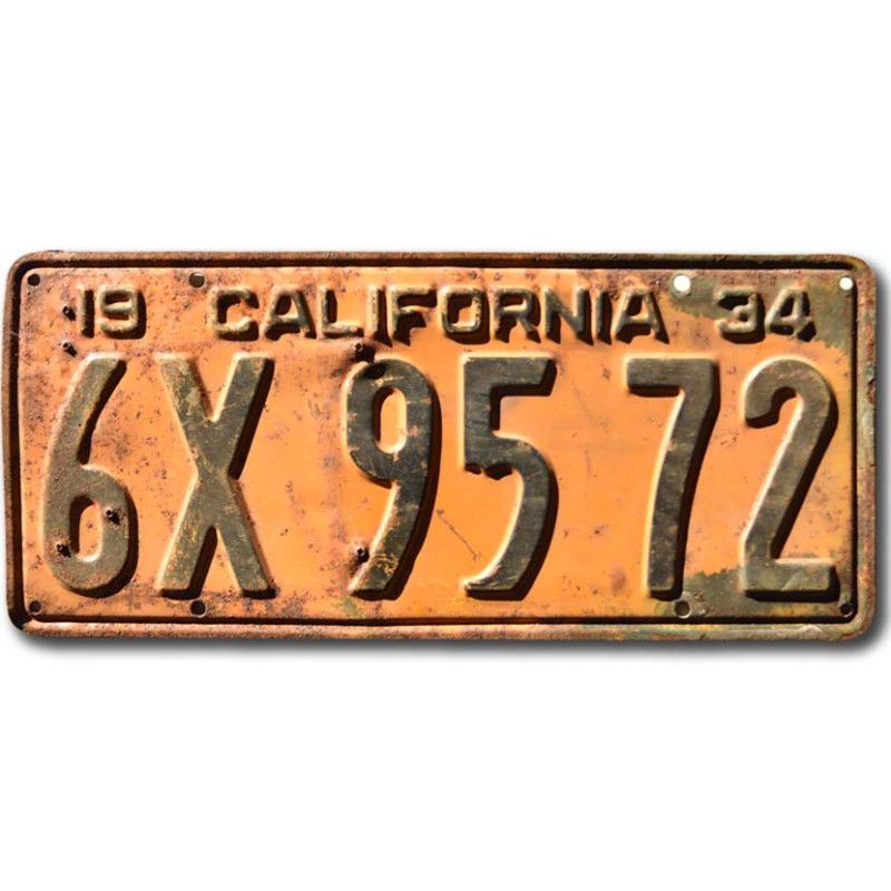 Amerikai rendszám California 1934 Yellow 6X 9572