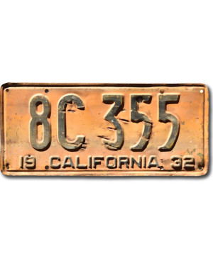 Amerikai rendszám California 1932 Yellow 8C 355